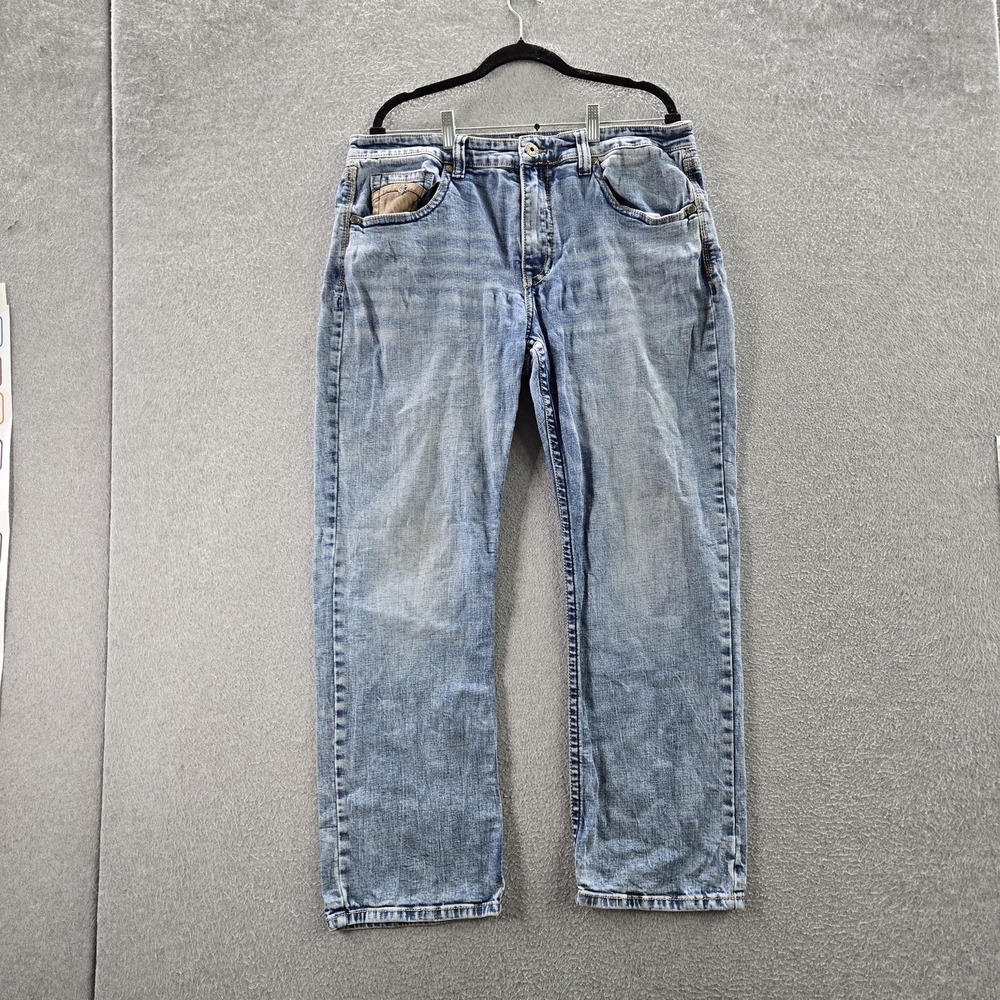 Cody James Men Jeans 36W X 30L Light Blue Denim Embroidered Straight